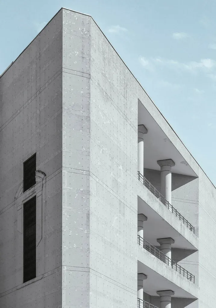 Grey concrete columns of a modern building